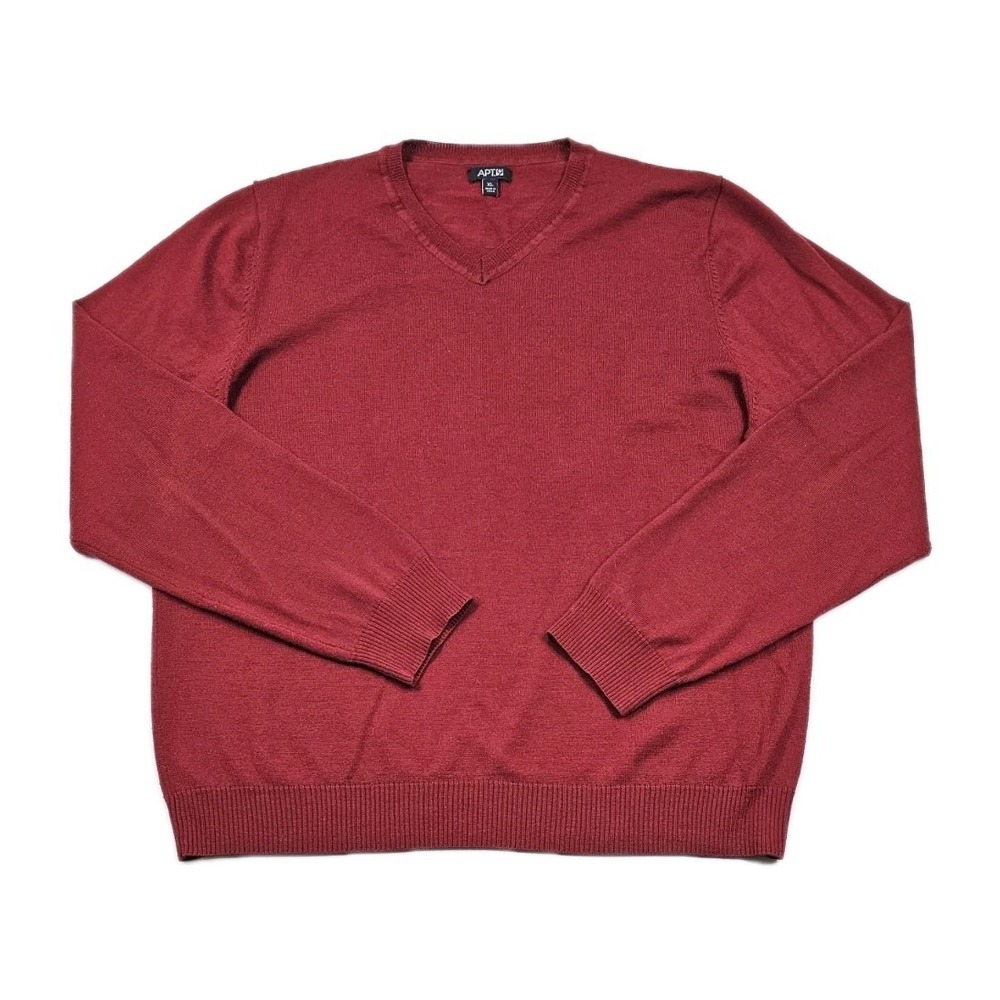 APT 9 Mens XL Burgundy Merino Wool Blend V Neck Sweater Soft Lightweight
